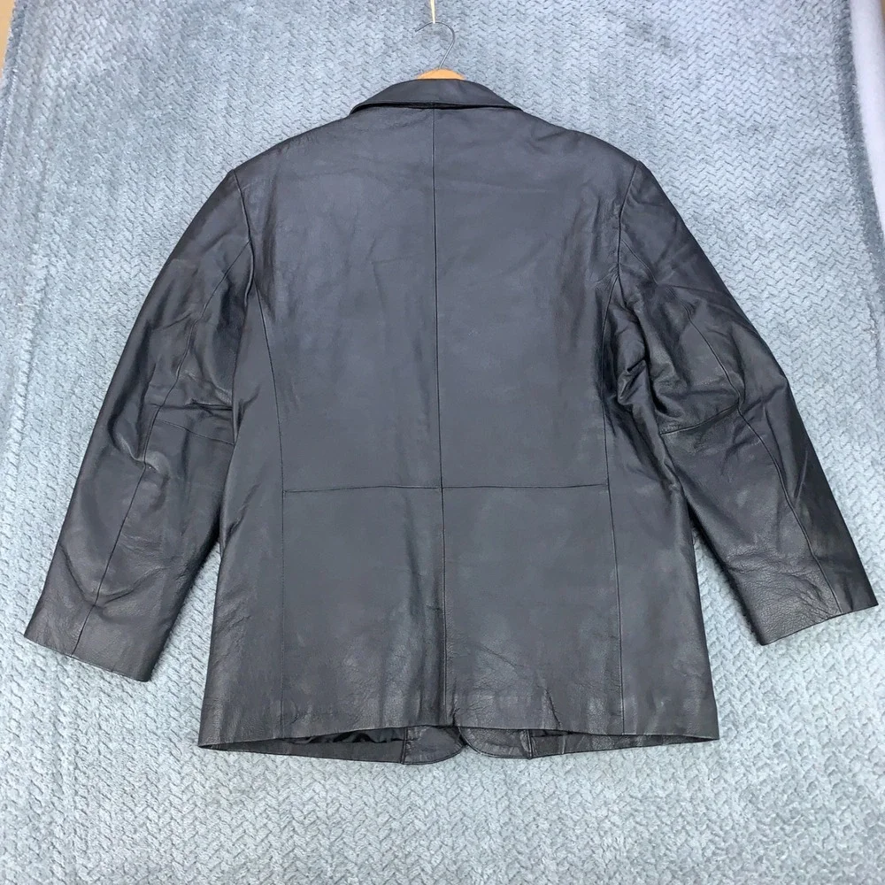 American Leather Blazer Mens L Black Genuine Leather 3-Button Jacket Coat
